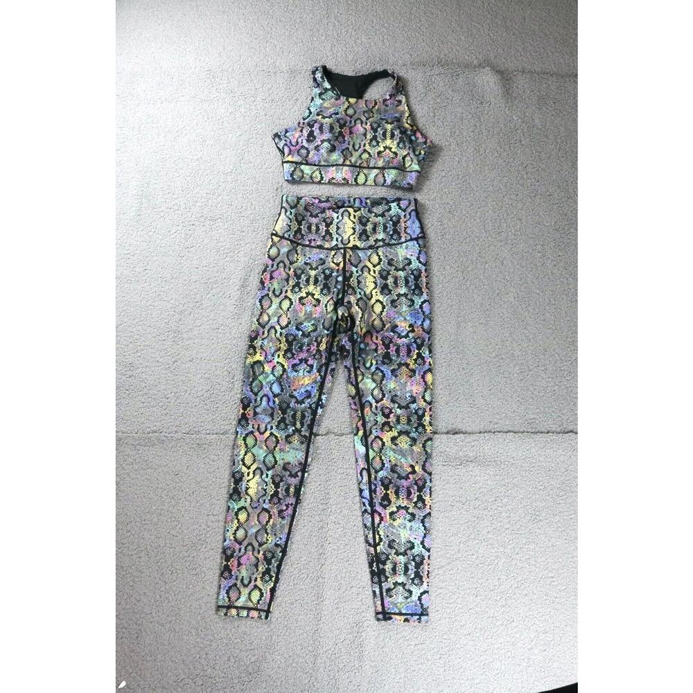 Yelete Leggings Set Womens Small Snake Print Rainbow Bra Leggings Racerback